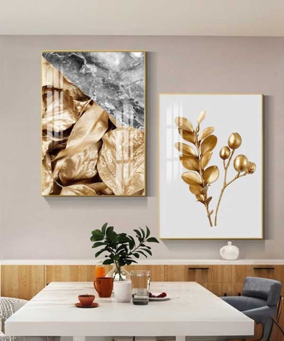 Gold Frame 60*90 Cm Crystall Porsalein Painting Decorative For Living Room 2 pcs